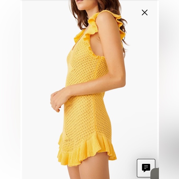 Free People Beach Mykonos Open Knit Mini Sweater Dress in Yellow Size Small - Picture 3 of 11